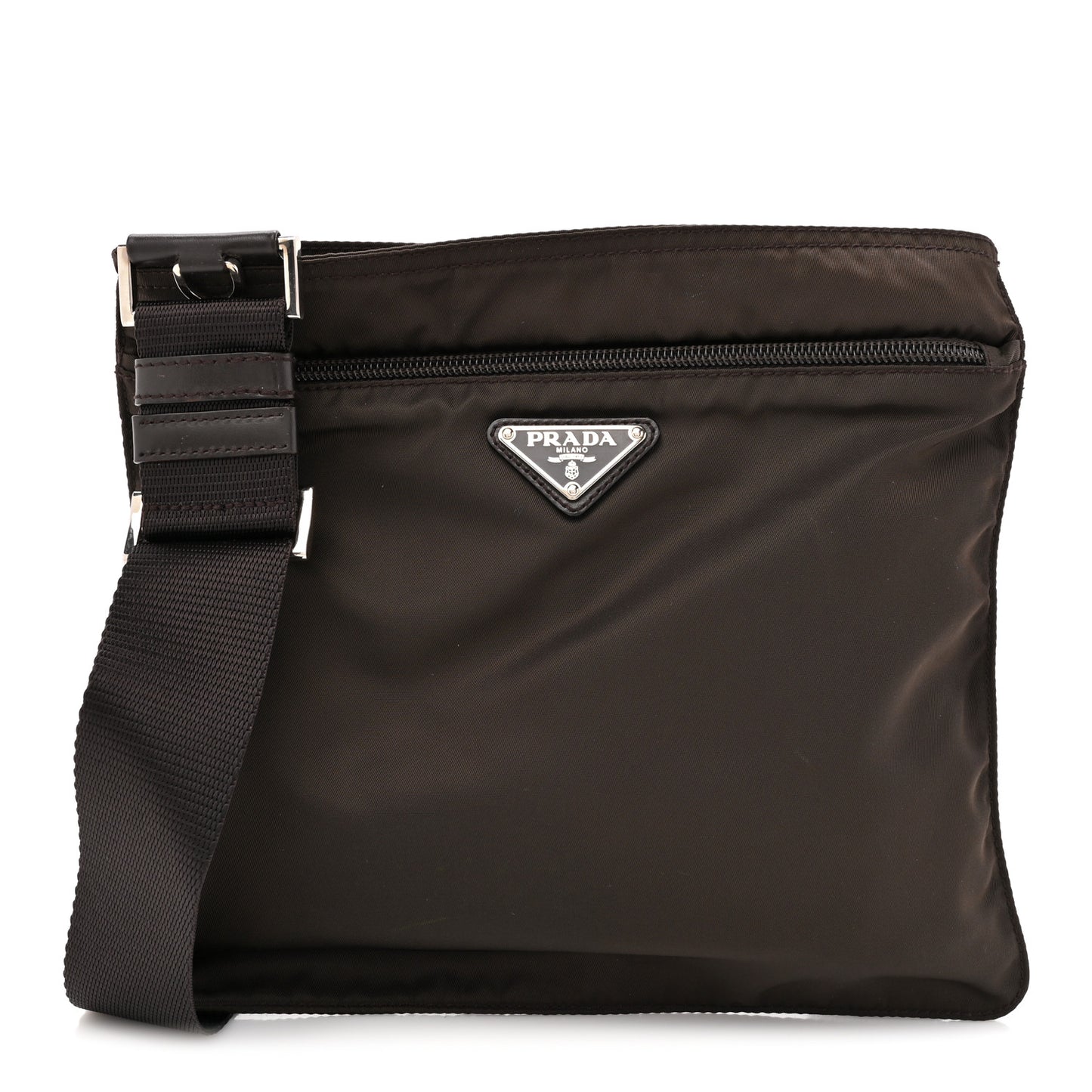 Re-Nylon Saffiano Pocket Flat Messenger Bag Cacao