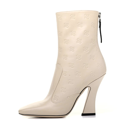 Fendi Vitello Karligraphy Embossed FFreedom High Heel Ankle Boots 36 White 1 of 10