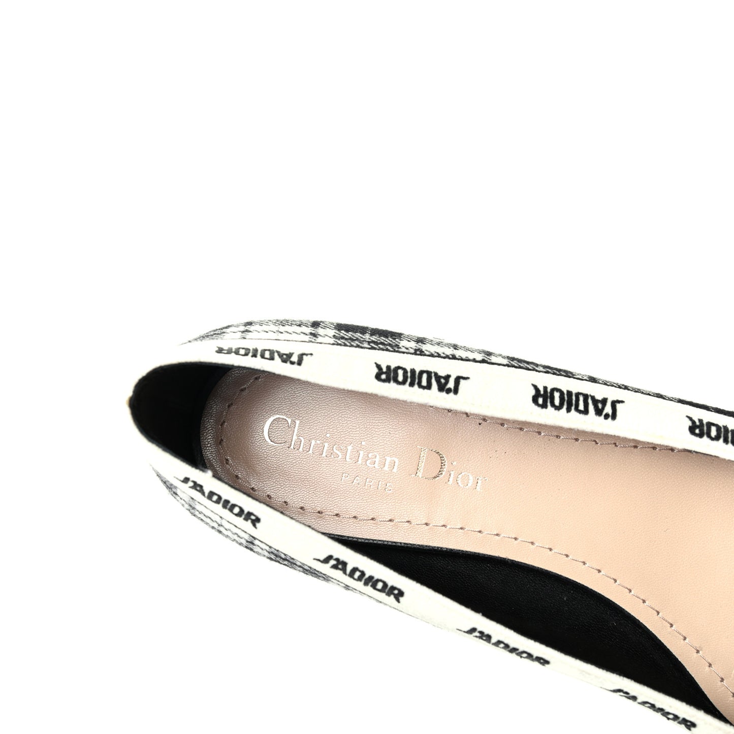 Canvas Tartan J'Adior Embroidered Ballet Flats 37.5 Black White