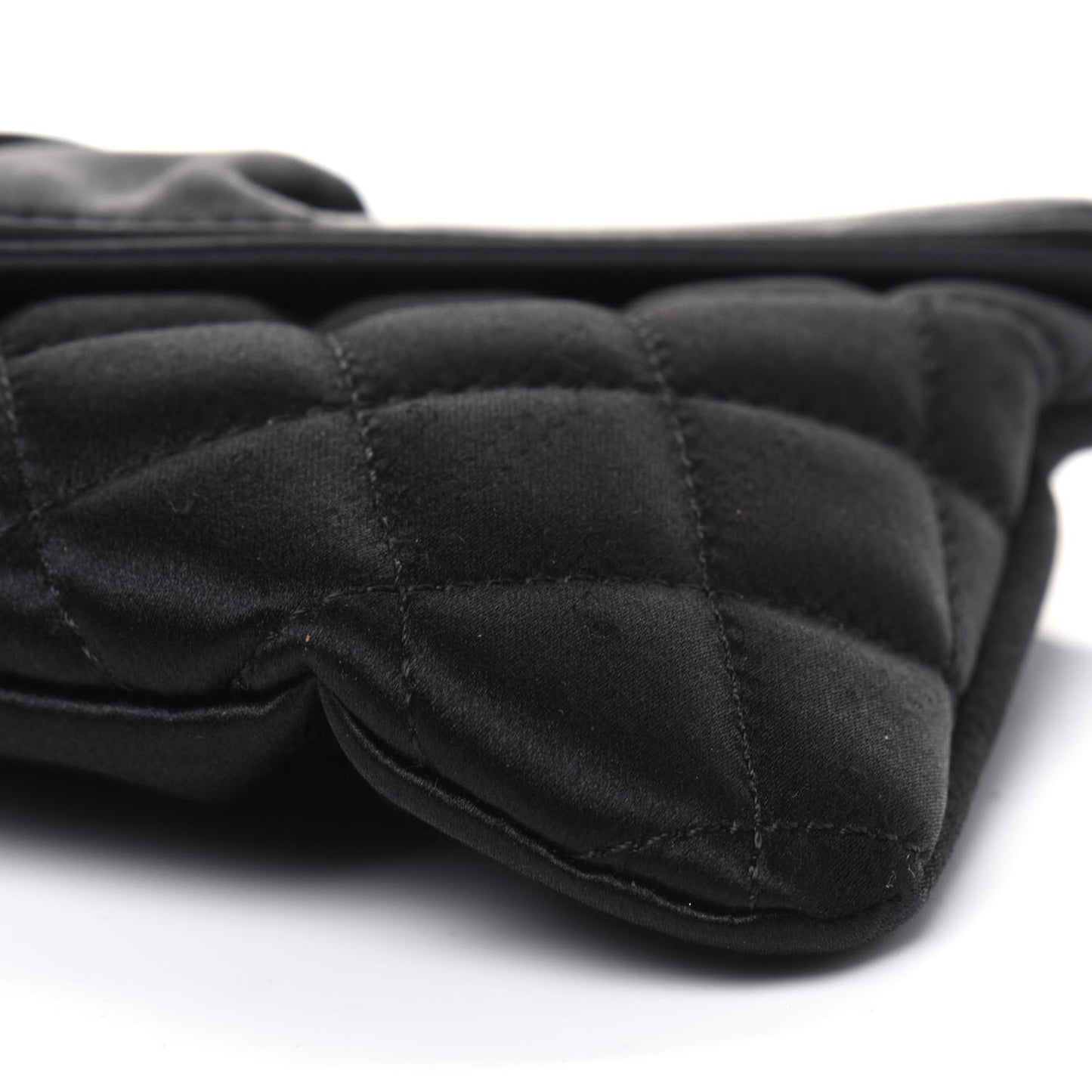 Satin Quilted Flap Clutch Black