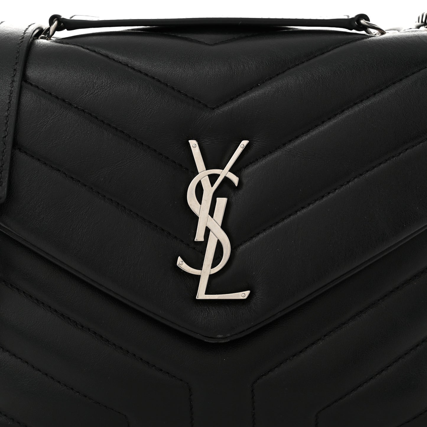 Calfskin Y Quilted Monogram Small Loulou Chain Satchel Black