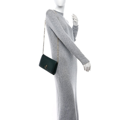 Jimmy Choo Calfskin Crocodile Embossed Varenne Chain Clutch Dark Green 2 of 19
