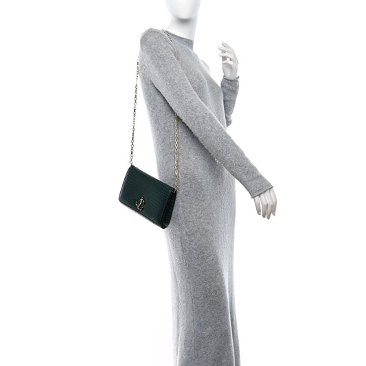 Calfskin Crocodile Embossed Varenne Chain Clutch Dark Green