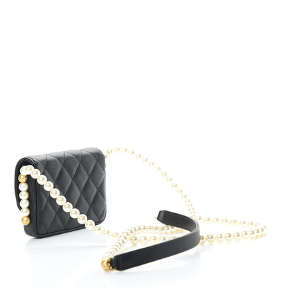 Chanel Calfskin Quilted About Pearls Card Holder Flap With Chain Black 3 of 13