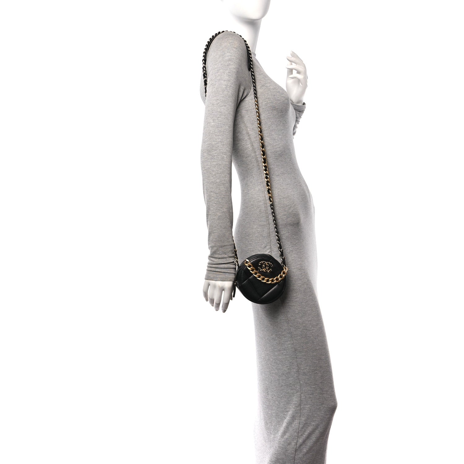 Chanel Shiny Goatskin Quilted Chanel 19 Round Clutch With Chain Black 2 of 10