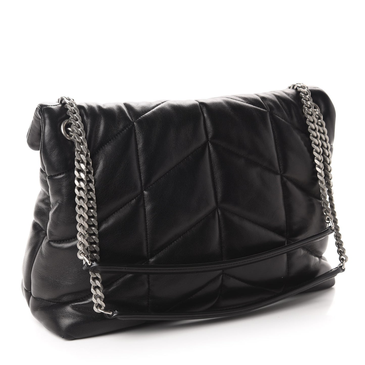 Lambskin Quilted Medium Loulou Puffer Monogram Chain Satchel Black
