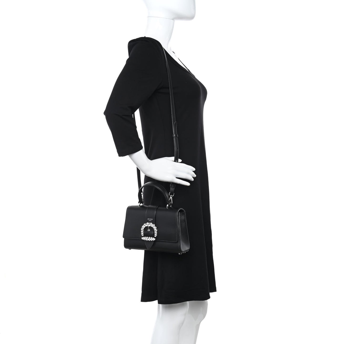 Calfskin Crystal Small Cheri Top Handle Bag Black