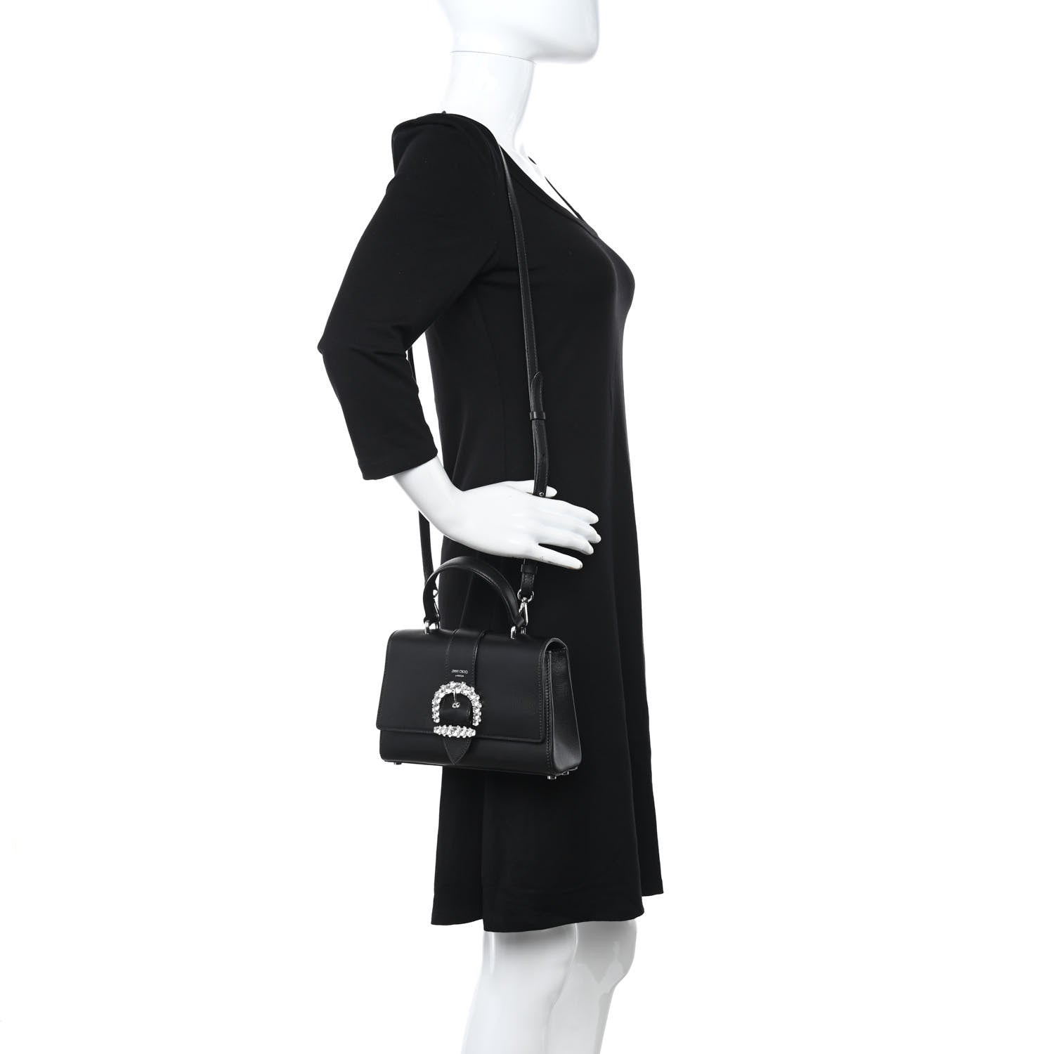Jimmy Choo Calfskin Crystal Small Cheri Top Handle Bag Black 2 of 8