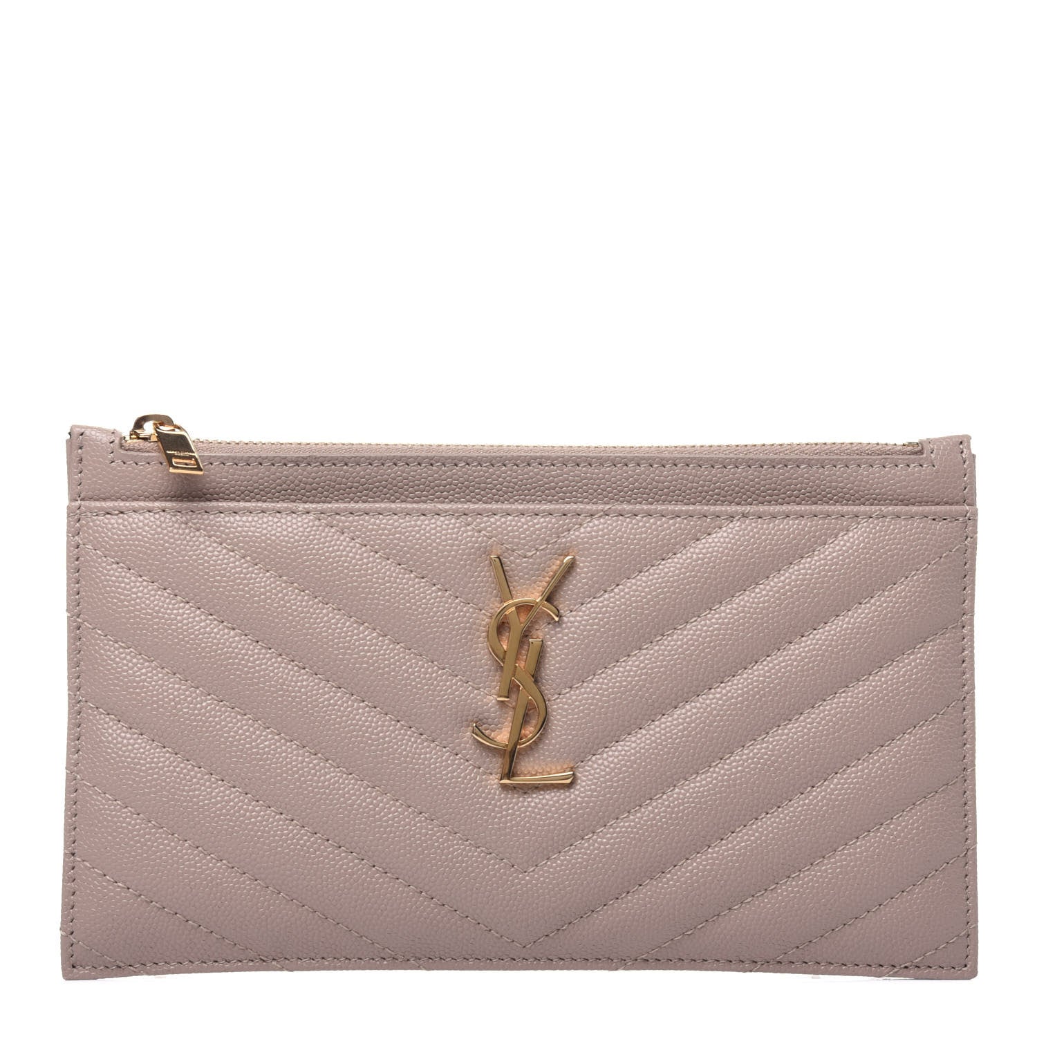 Saint Laurent Grain De Poudre Chevron Monogram Bill Pouch Dark Beige 1 of 11