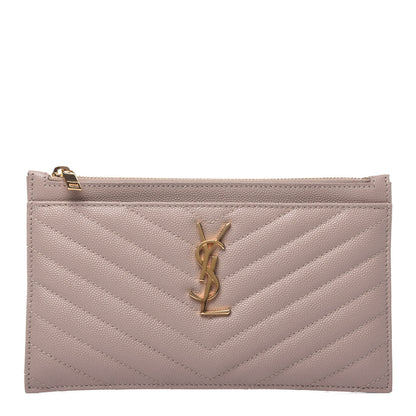 Saint Laurent Grain De Poudre Chevron Monogram Bill Pouch Dark Beige 1 of 11