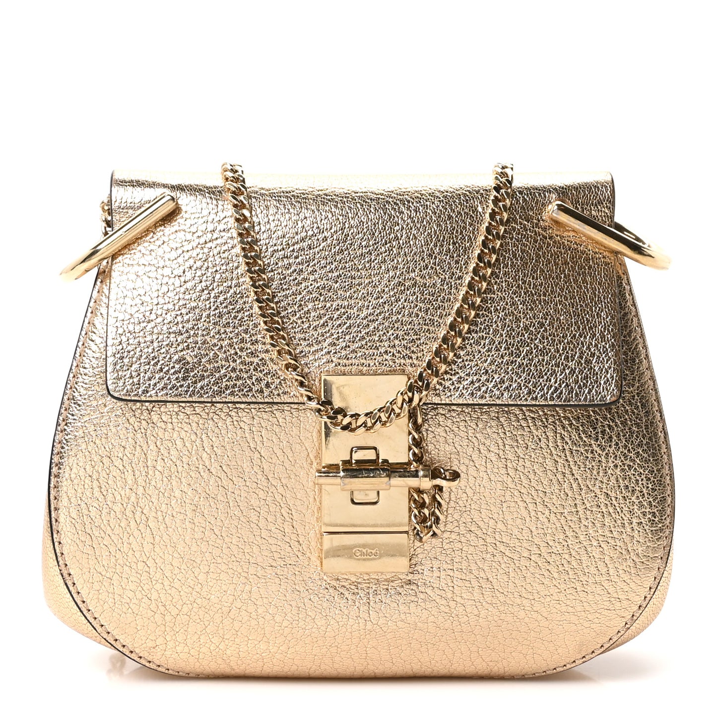 Metallic Grained Goatskin Nano Drew Shoulder Bag Abstract Gold