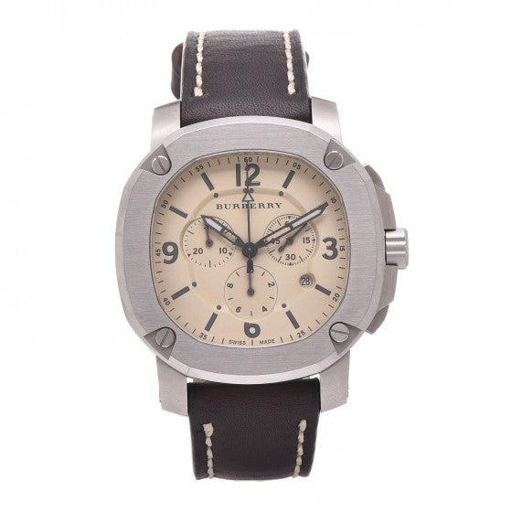 Stainless Steel Calfskin 45mm The Britain Quartz Watch Beige BBY1101