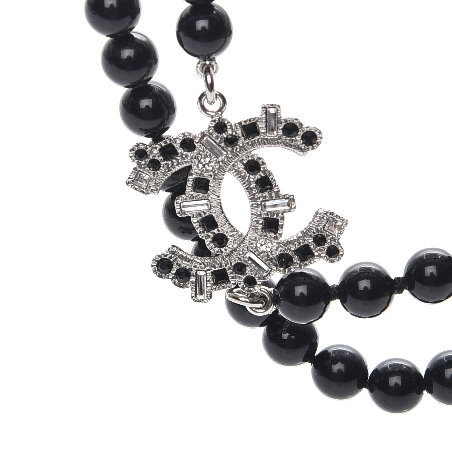 Chanel Baguette Crystal Beaded CC Long Necklace Black Silver 4 of 10