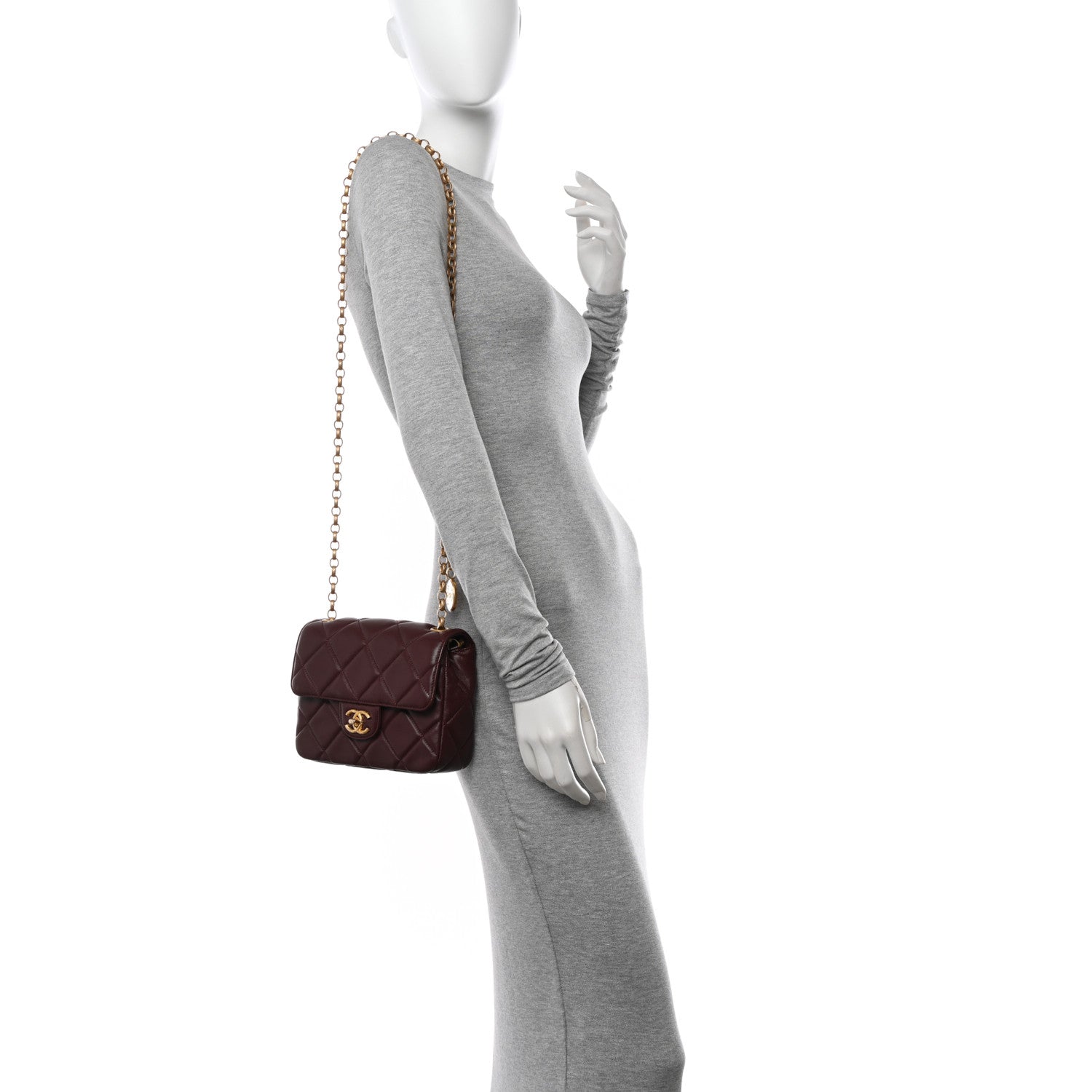 Chanel Lambskin Quilted Mini Logo Square Flap Burgundy 2 of 10