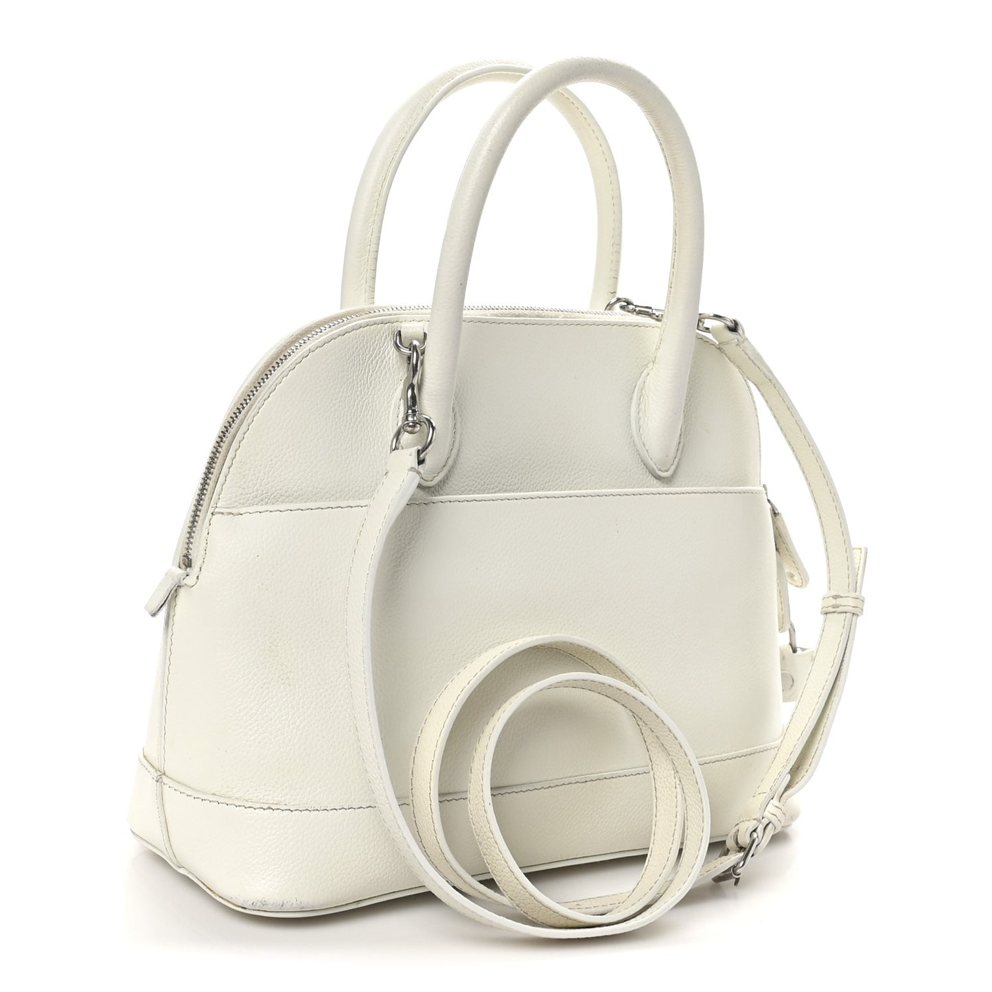 Signature Grained Calfskin Logo S Ville Top Handle Bag White Black