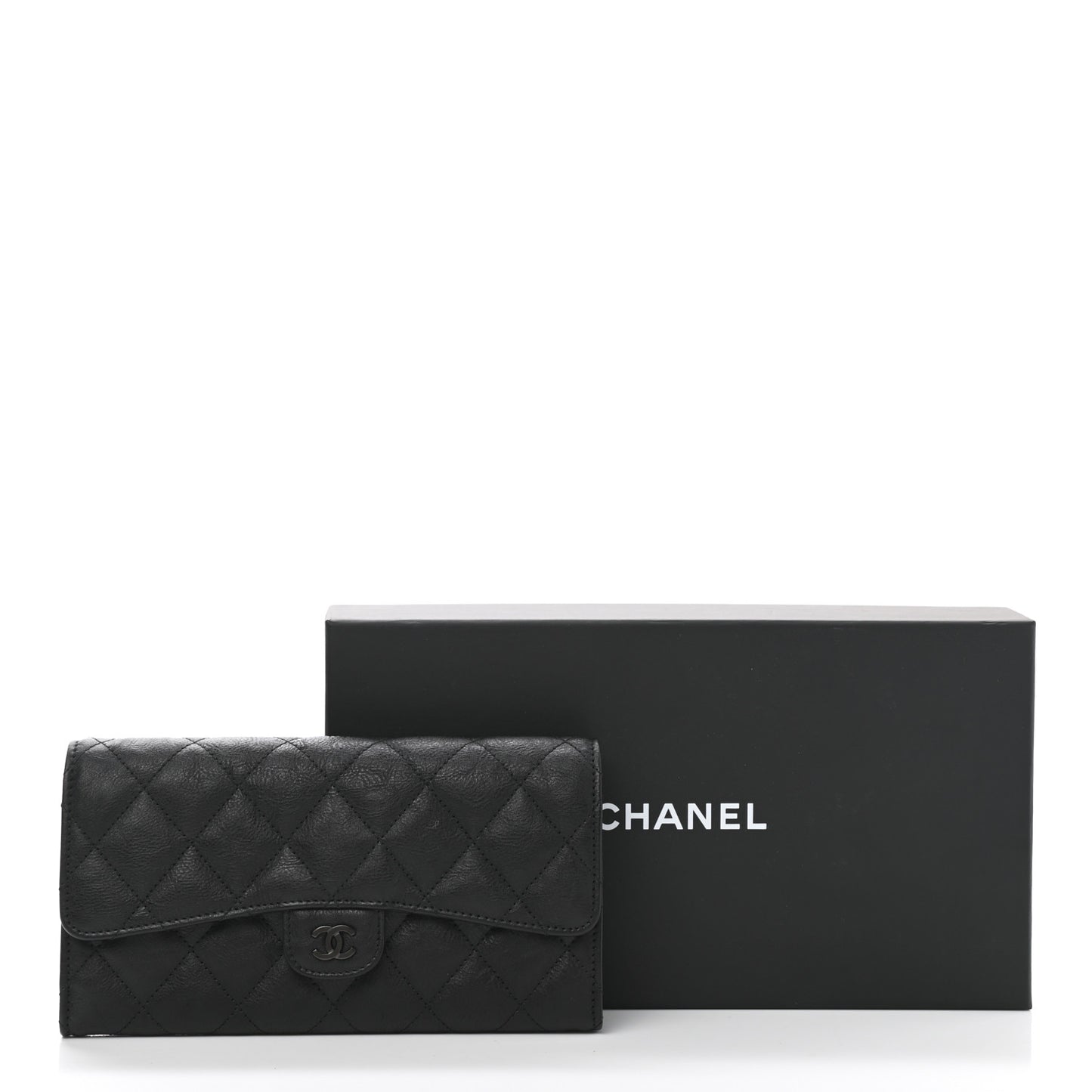 Crumpled Calfskin Quilted Large Flap Wallet So Black
