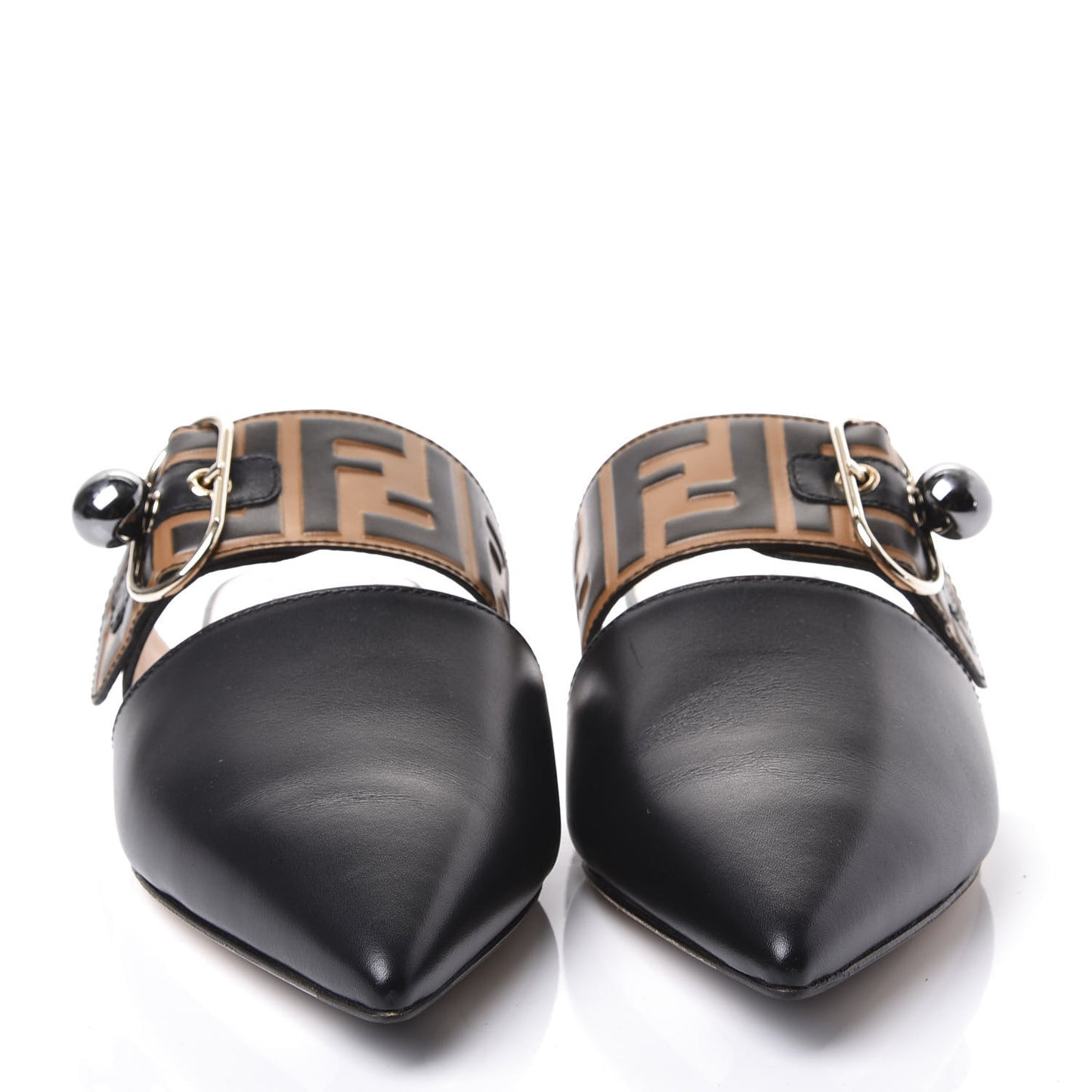Vitello FF Embossed Buckle Flat Mules 37.5 Maya Black