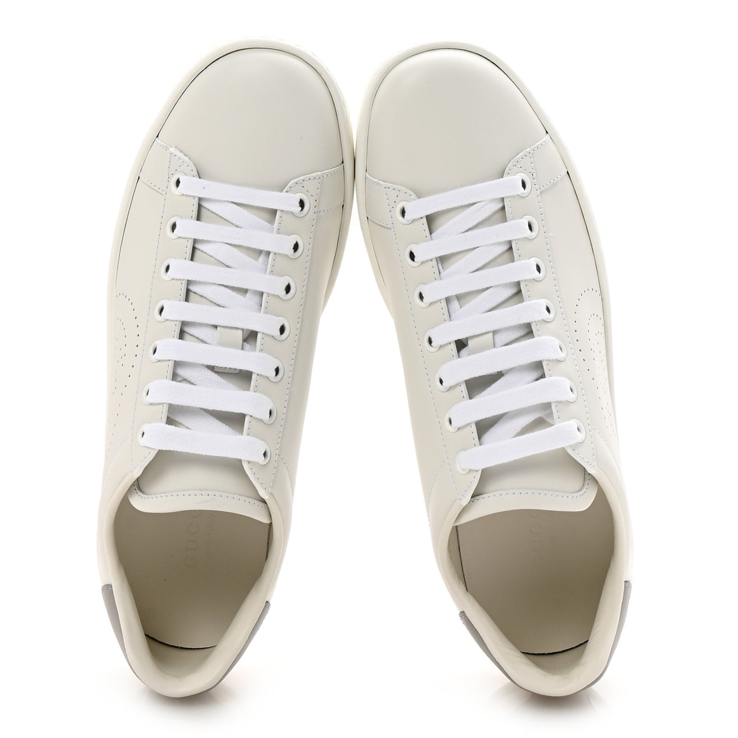 Calfskin Interlocking G Perforated Womens Ace Sneakers 37.5 White Grey Sky
