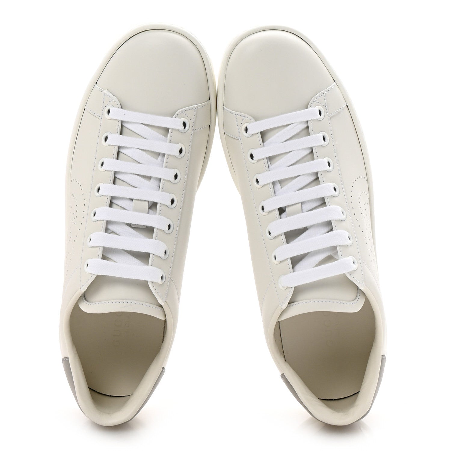 Gucci Calfskin Interlocking G Perforated Womens Ace Sneakers 37.5 White Grey Sky 2 of 10
