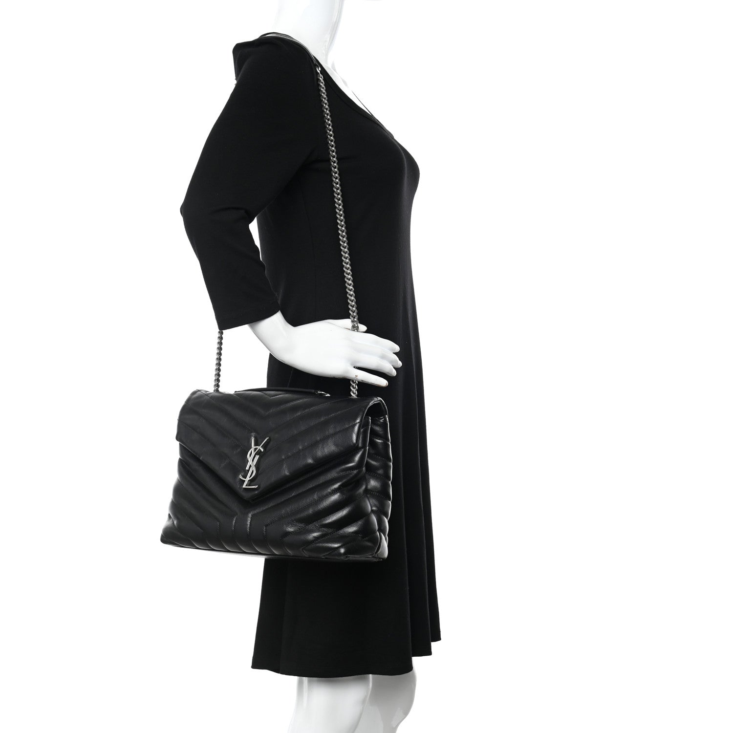 Saint Laurent Calfskin Y Quilted Monogram Medium Loulou Chain Satchel Black 2 of 17