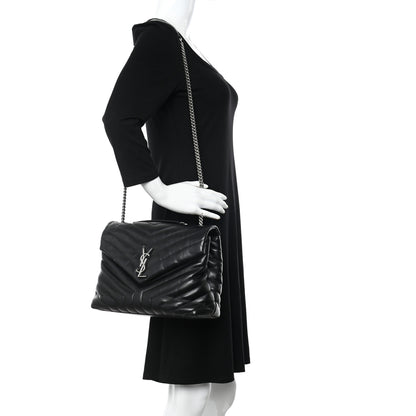 Saint Laurent Calfskin Y Quilted Monogram Medium Loulou Chain Satchel Black 2 of 17