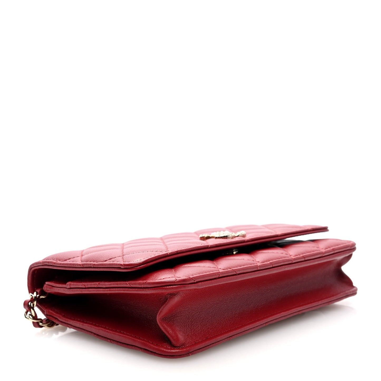 Lambskin Quilted Crystal Pearl CC Wallet On Chain WOC Burgundy