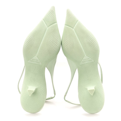 Prada Spazzolato Triangle Logo Pointed Toe 45mm Slingback Pumps 37 Acqua 5 of 9