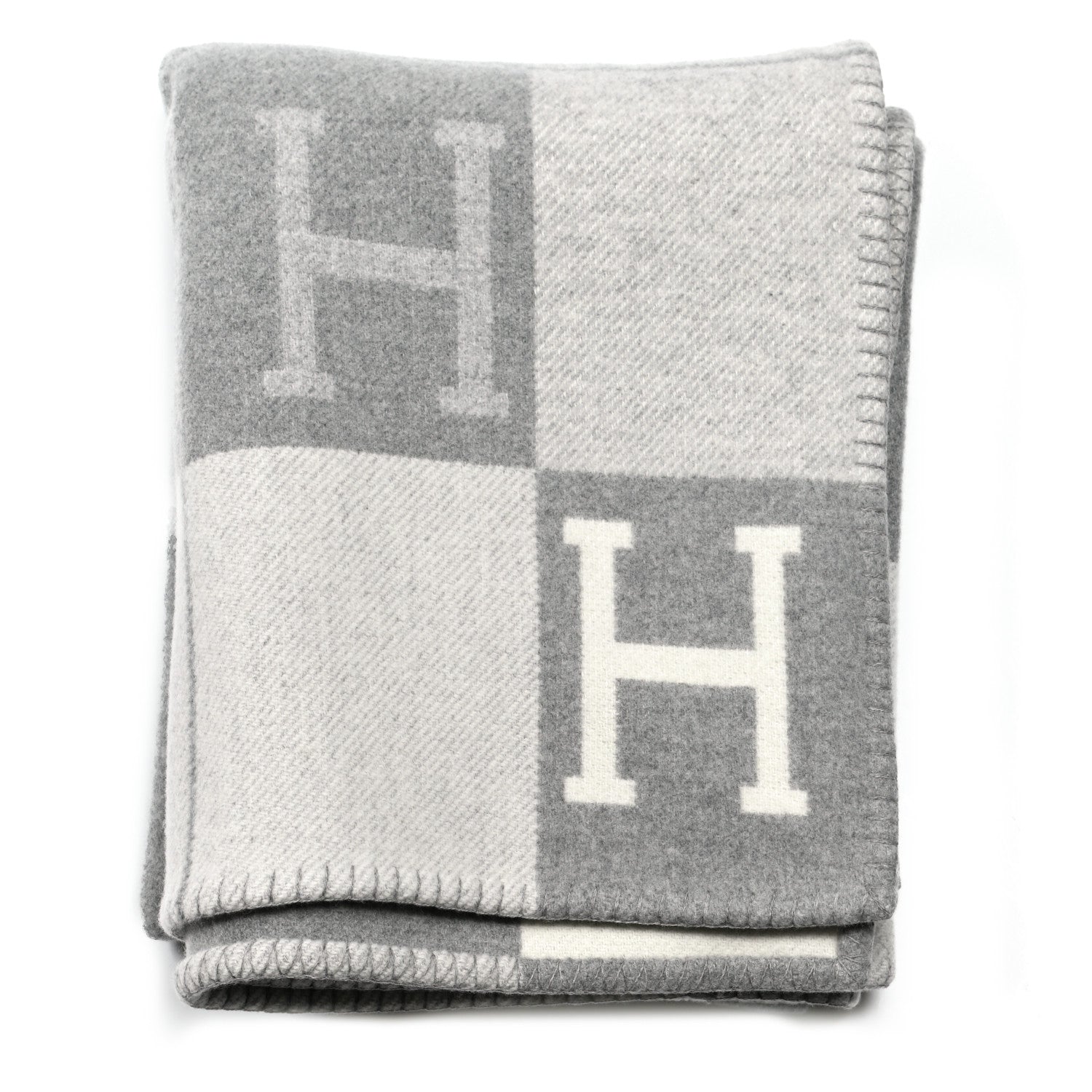 Hermes Wool Cashmere Avalon III Blanket Ecru Gris Clair 1 of 4