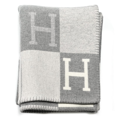 Hermes Wool Cashmere Avalon III Blanket Ecru Gris Clair 1 of 4