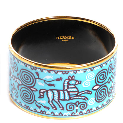 Hermes Enamel Printed Horses Extra Wide Bracelet 70 Aqua 1 of 6