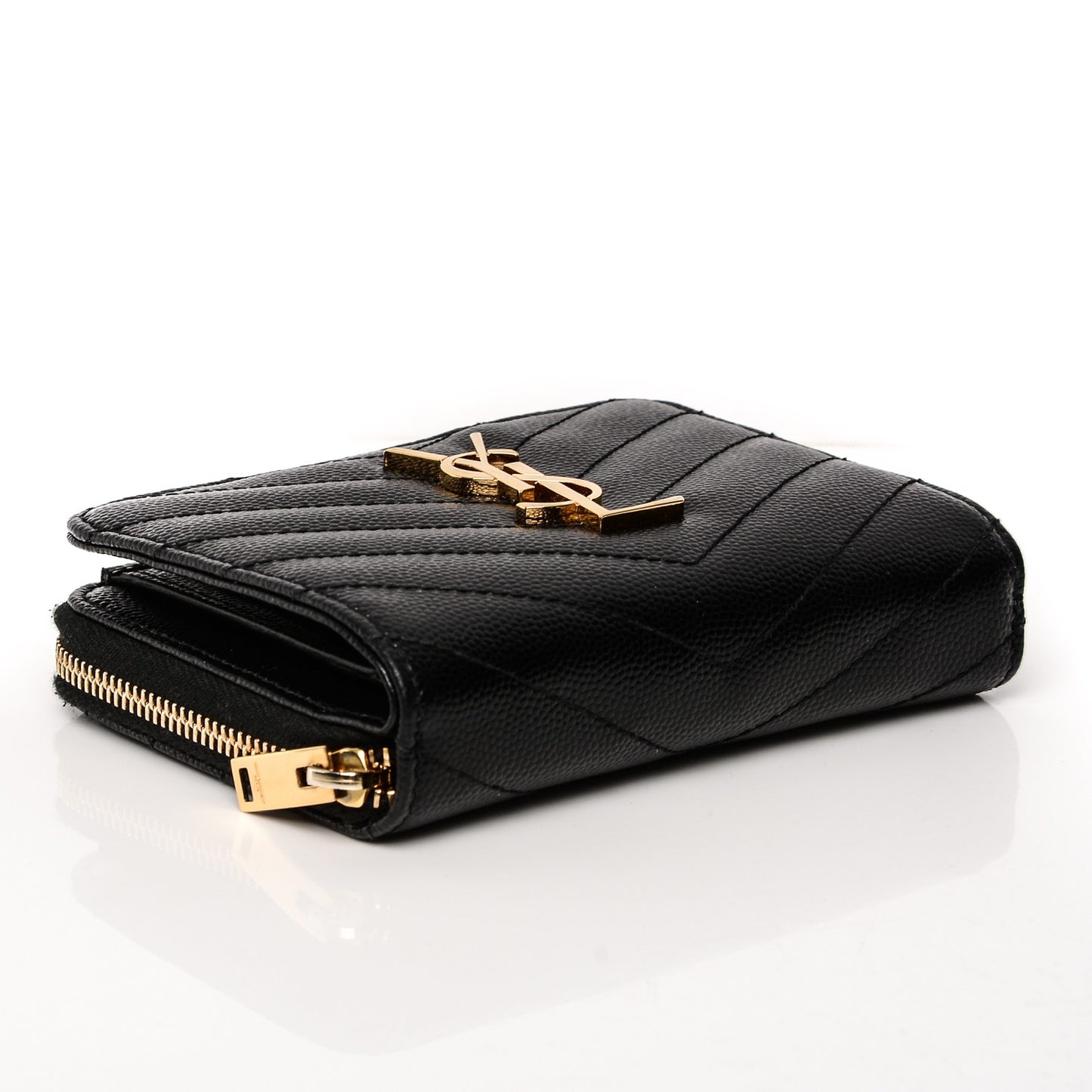 Grain De Poudre Matelasse Chevron Monogram Compact Zip Around Wallet Black