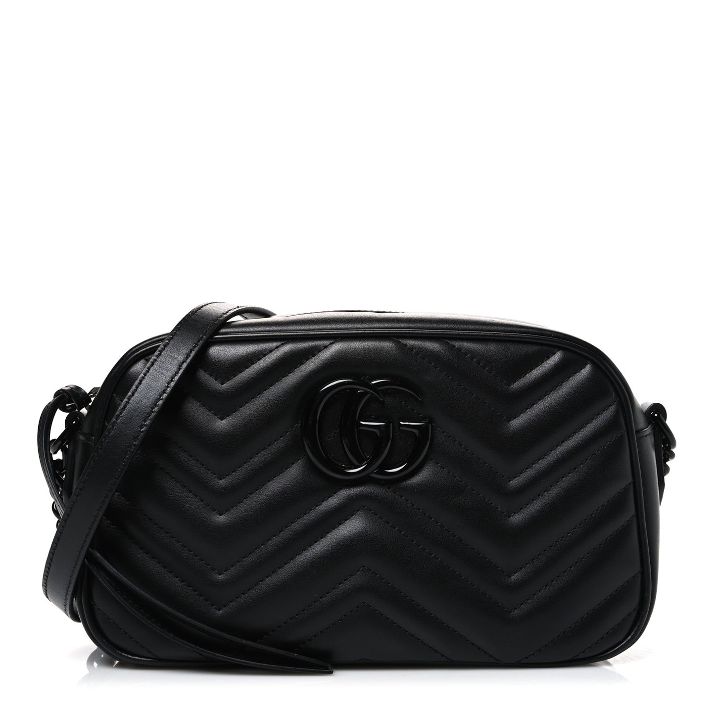 Calfskin Matelasse Monochrome Small GG Marmont Chain Shoulder Bag Black