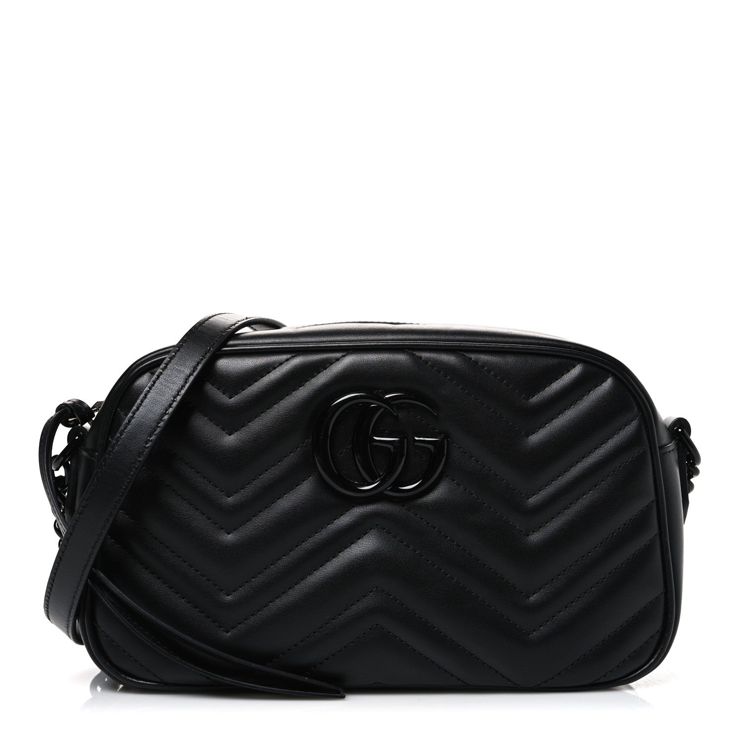 Gucci Calfskin Matelasse Monochrome Small GG Marmont Chain Shoulder Bag Black 1 of 10