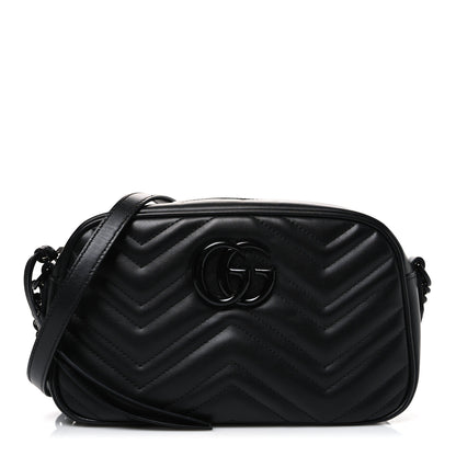 Gucci Calfskin Matelasse Monochrome Small GG Marmont Chain Shoulder Bag Black 1 of 10