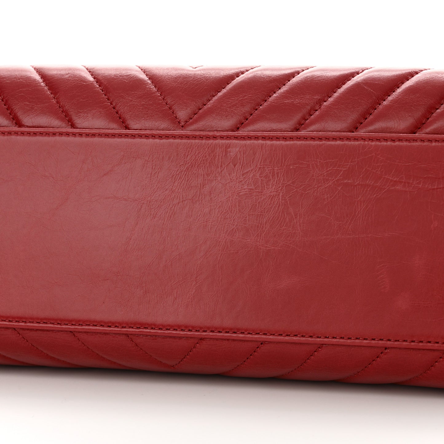 Aged Calfskin Chevron Quilted Large Coco Handle Flap Red
