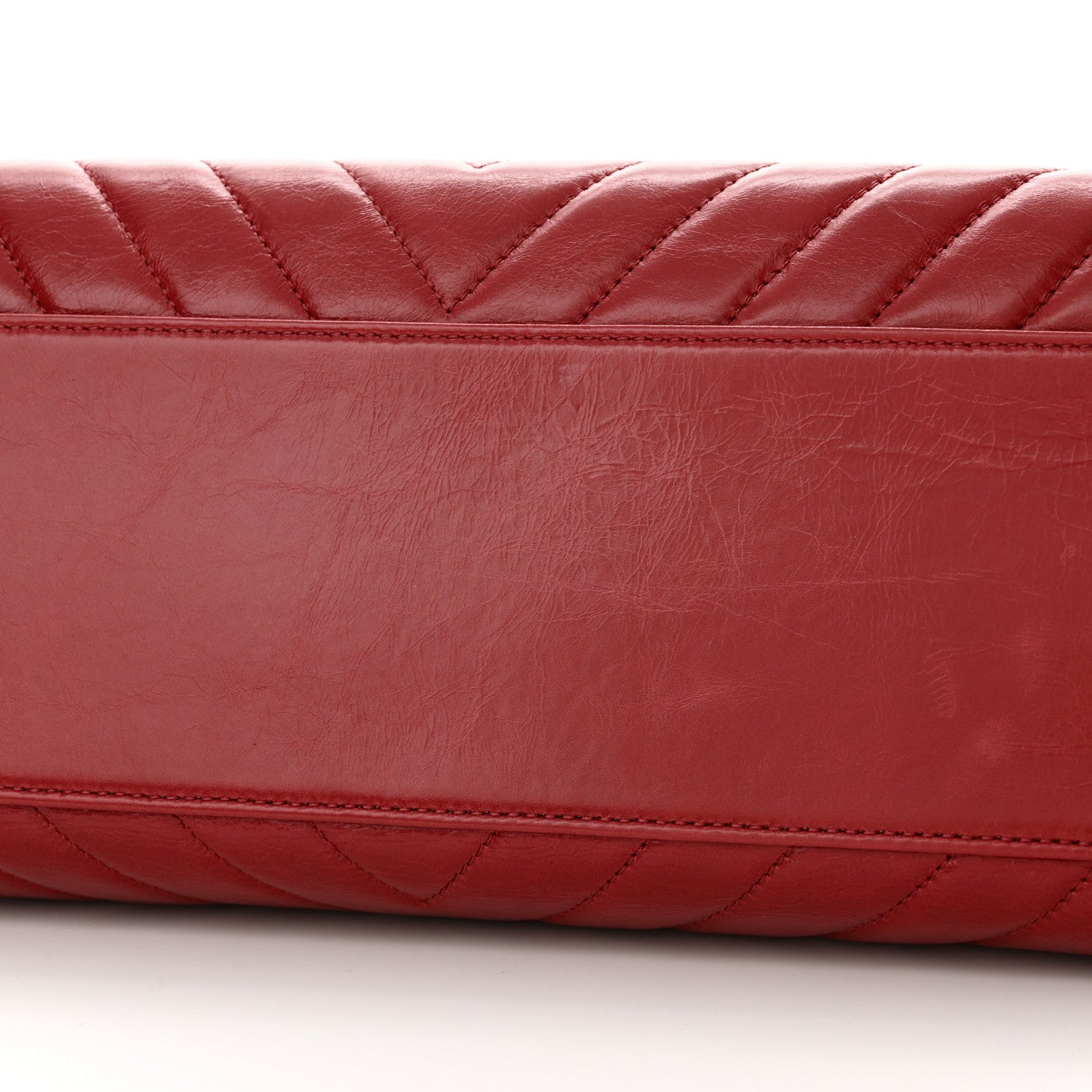 Chanel Aged Calfskin Chevron Quilted Large Coco Handle Flap Red 15 of 16