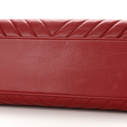 Chanel Aged Calfskin Chevron Quilted Large Coco Handle Flap Red 15 of 16