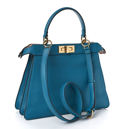 Fendi Vitello Seta Shiny Nappa Medium Peekaboo I SEE U Satchel Blue Velvet Light Rose 4 of 9