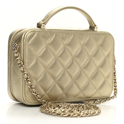 Chanel Metallic Lambskin Quilted Top Handle Vanity Case Gold 3 of 11