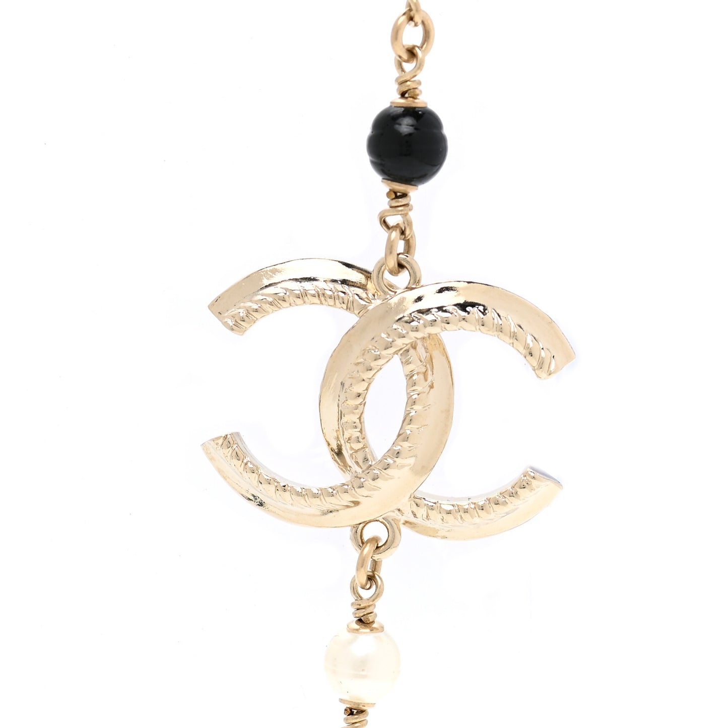 Pearl Bead Heart CC Long Necklace Gold Black