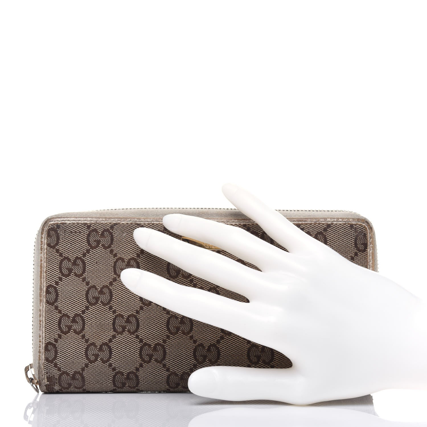 Gucci Monogram Metal Bar Zip Around Wallet Beige Ebony Off White 2 of 35