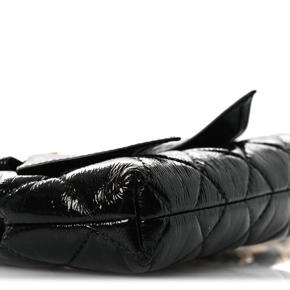 Chanel Patent Crumpled Lambskin Quilted Maxi Bow Clutch With Chain Black 9 of 11
