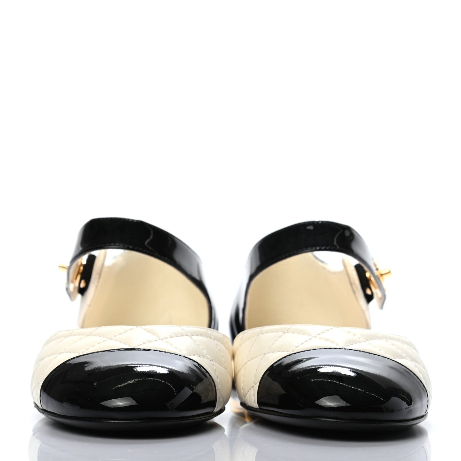 Chanel Patent Lambskin Quilted Cap Toe Ballerina Flats 37 Ivory Black 2 of 6