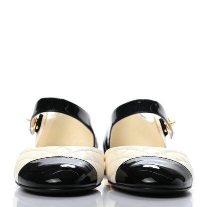 Chanel Patent Lambskin Quilted Cap Toe Ballerina Flats 37 Ivory Black 2 of 6