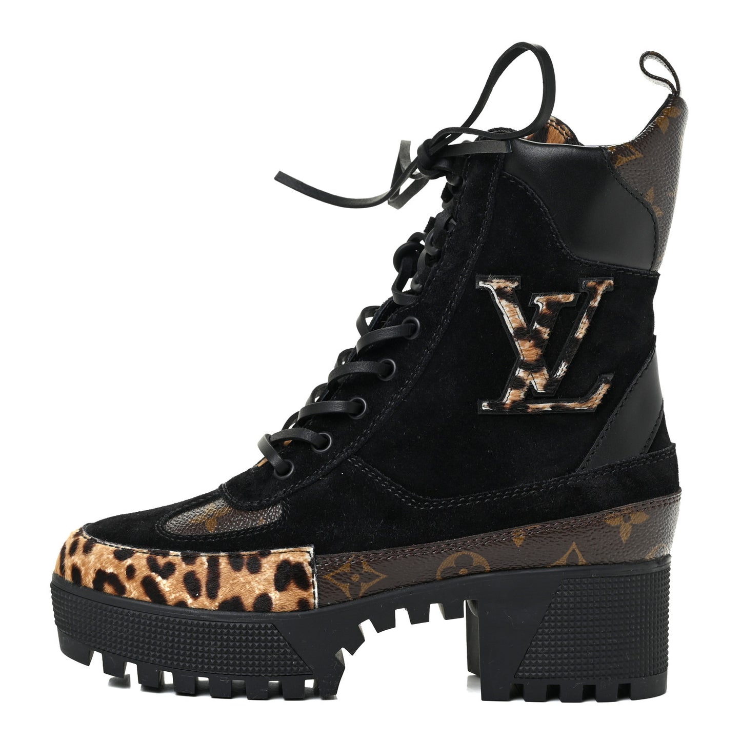 Suede Calfskin Monogram Laureate Platform Desert Boots 35.5 Black