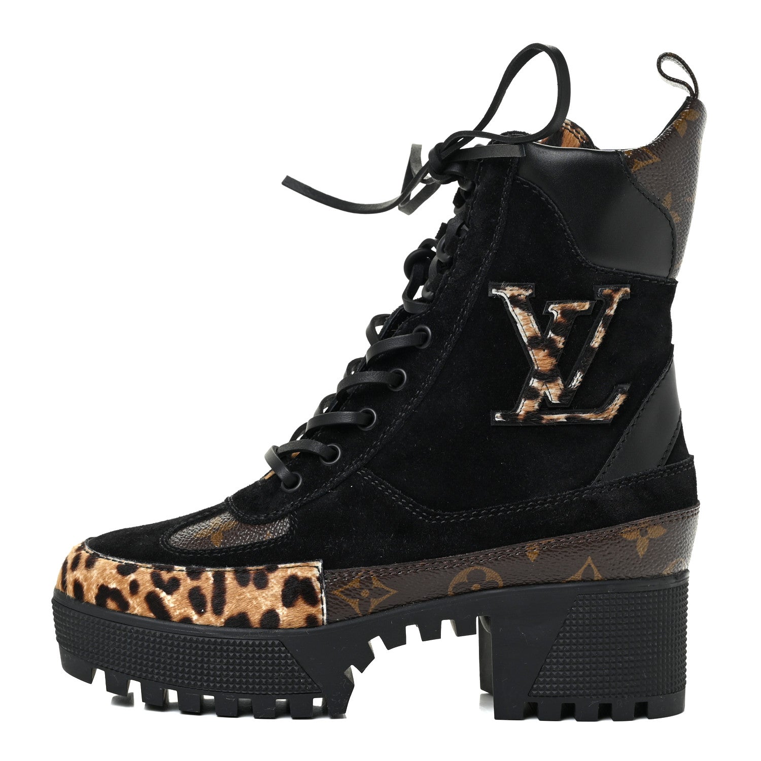 Louis Vuitton Suede Calfskin Monogram Laureate Platform Desert Boots 35.5 Black 1 of 9