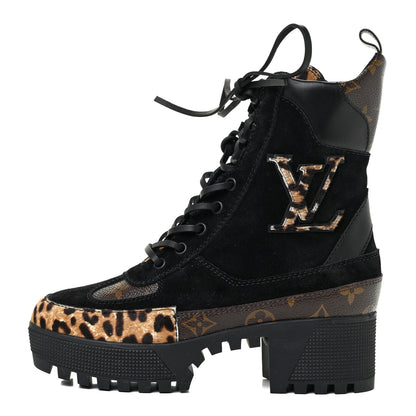Louis Vuitton Suede Calfskin Monogram Laureate Platform Desert Boots 35.5 Black 1 of 9