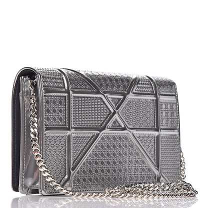 Christian Dior Metallic Patent Micro-Cannage Diorama Wallet on Chain Pouch Silver 3 of 9