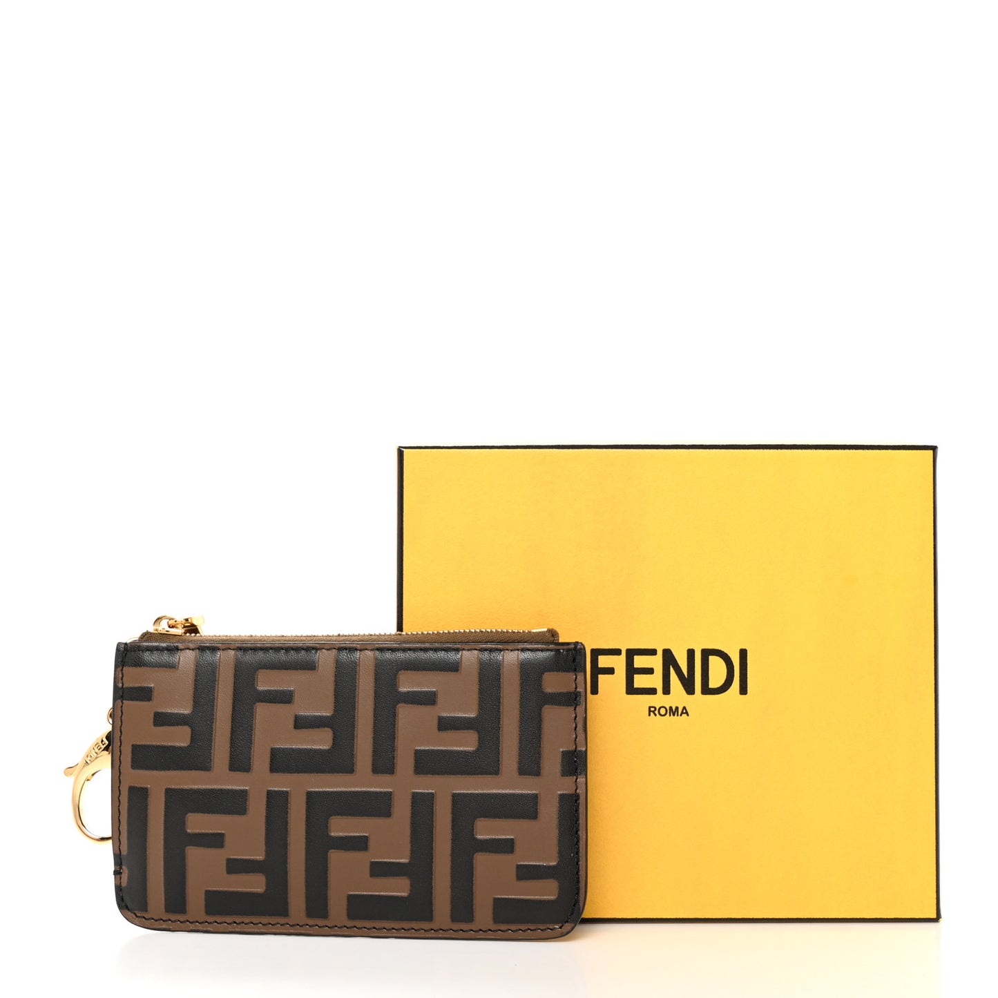 Vitello Soft F is Fendi Bi-Color FF 1974 Embossed Key Case Pouch Maya Black