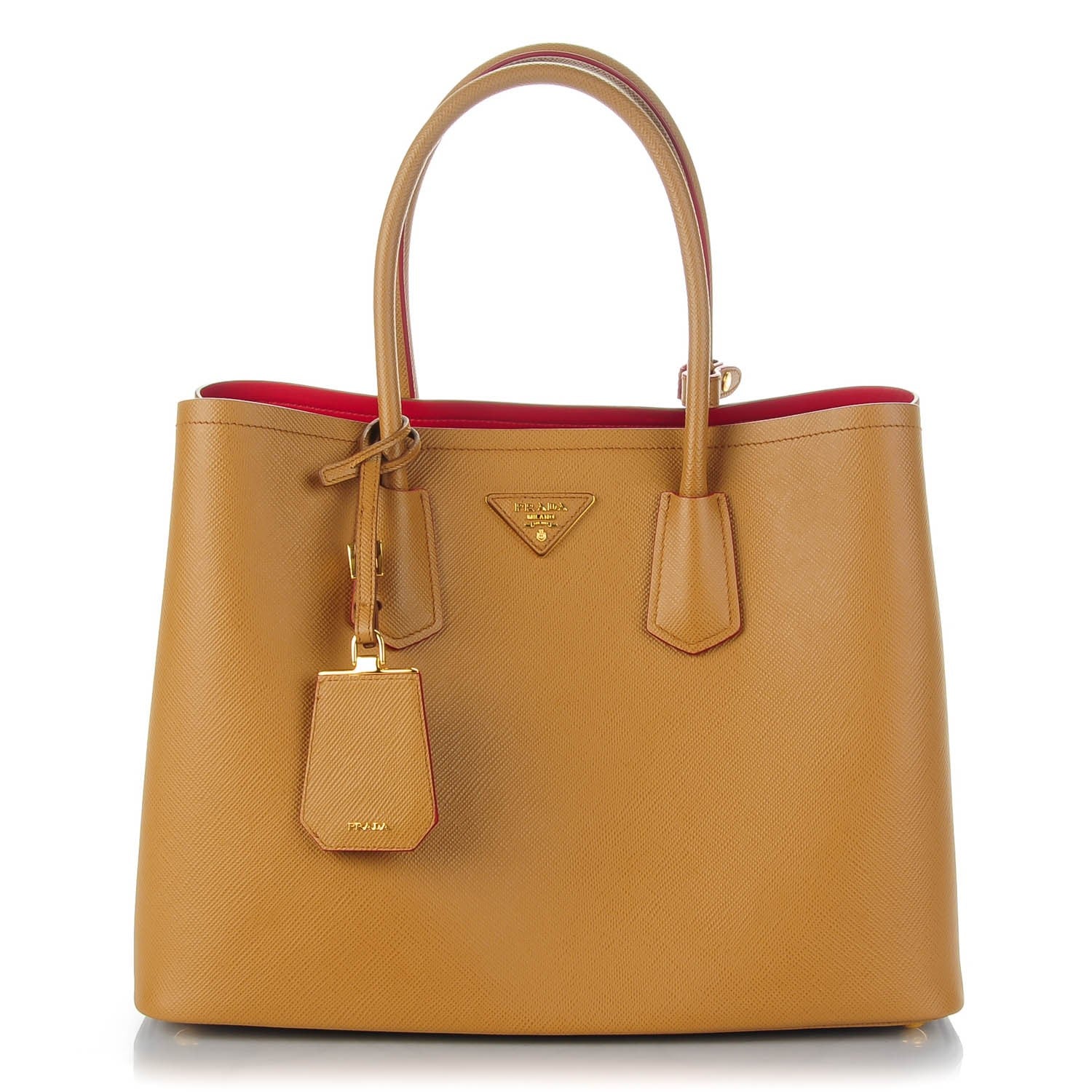 Prada Saffiano Cuir Large Double Bag Caramel 1 of 7